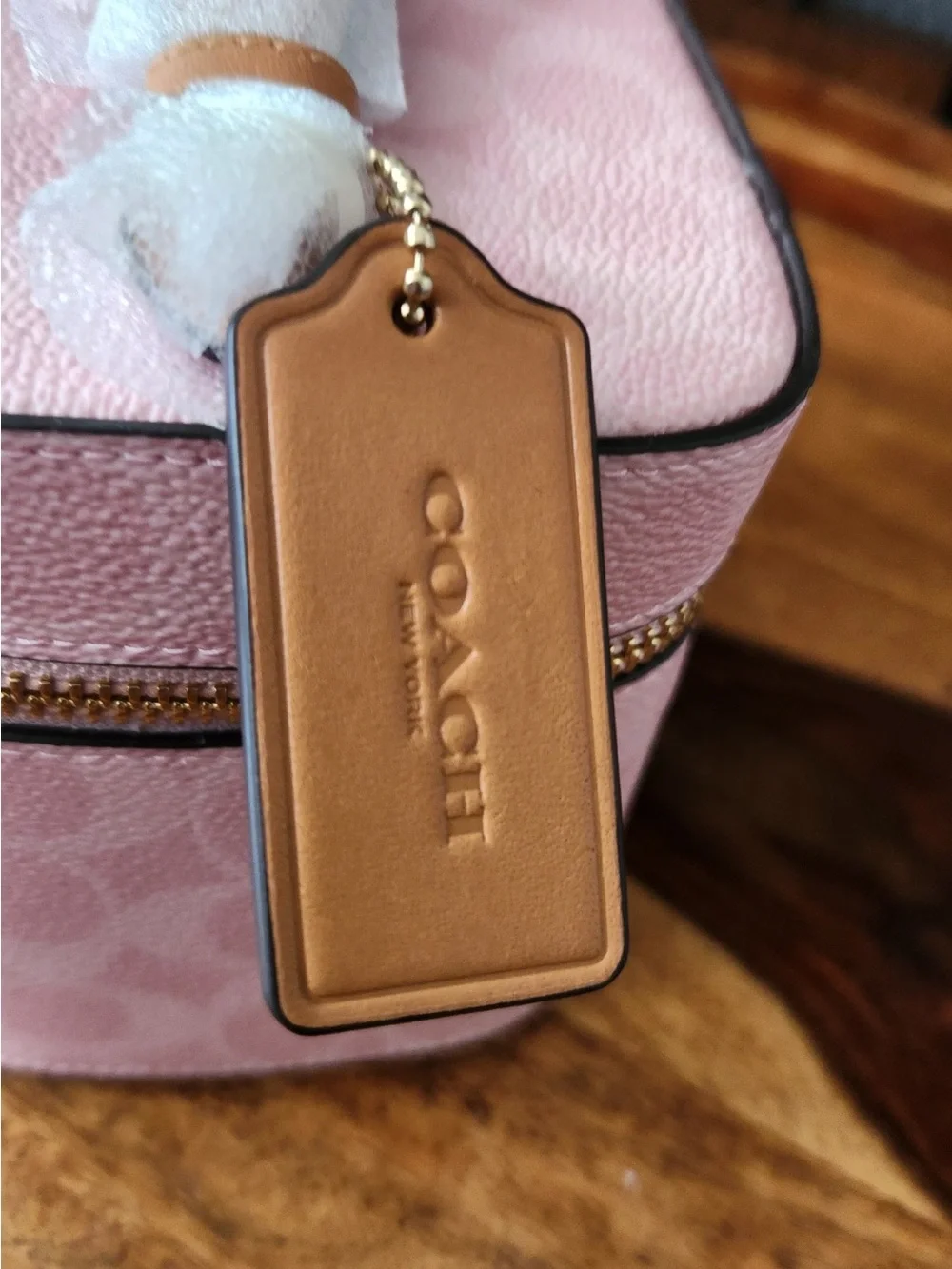 Coach Powder Pink Signature Canvas Cosmetic Case with Gold Hardware